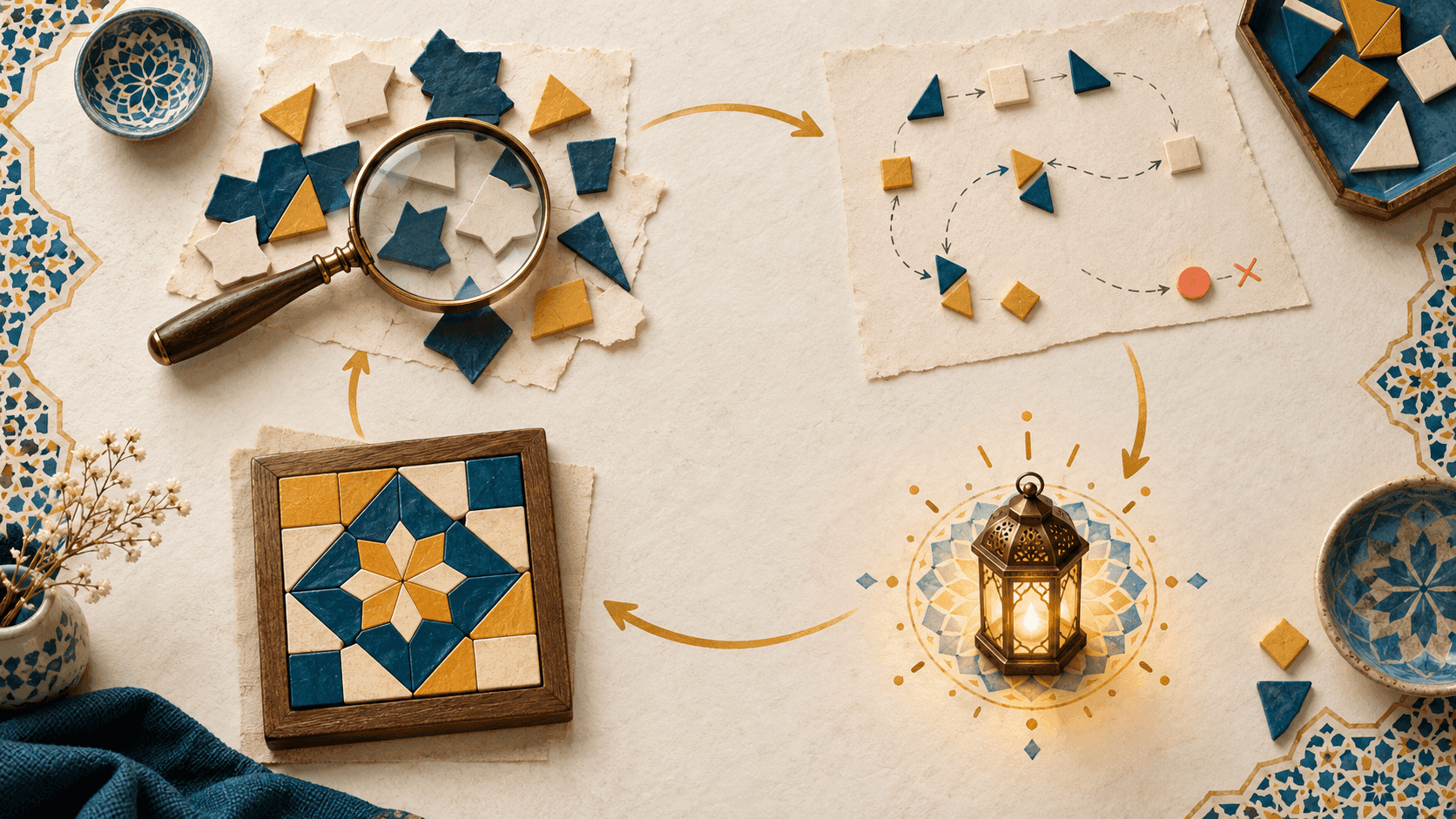 میز کار مفهومی حل مسئله با مراحل فهم، تلاش، راهنمایی و بازسازی راه‌حل