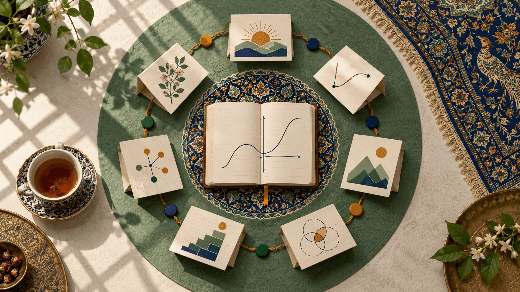 چرخهٔ تصویری مرور فاصلهدار با کارتهای یادگیری پیرامون دفتر حسابان